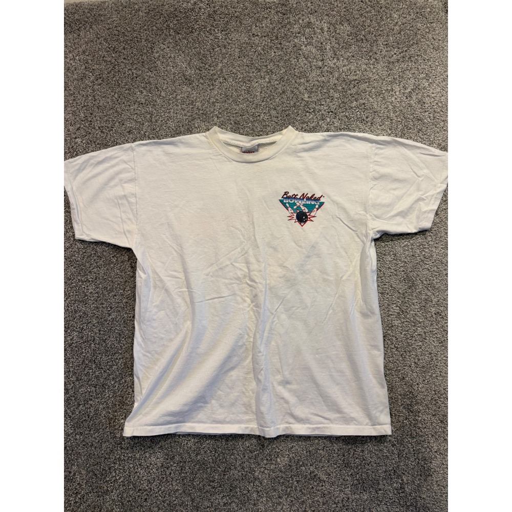 VTG Badger T-Shirt Mens XXL White Butt Naked Bowling 90s Graphic Single Stitch *